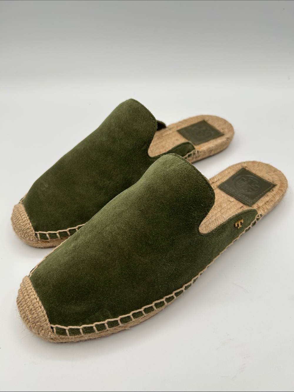 Tory Burch Olive Green Suede Espadrille Mules